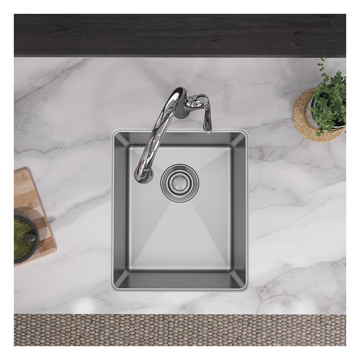 Crosstown - 16" Transitional Kitchen Sink - Single Bowl