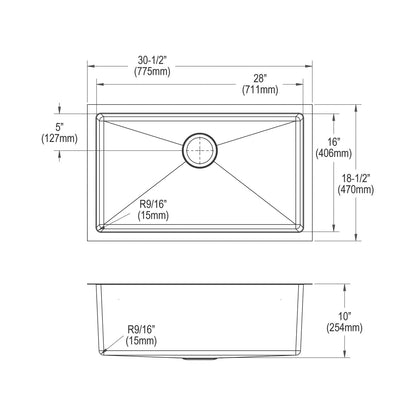 Crosstown - 30-1/2" Transitional Kitchen Sink Kit