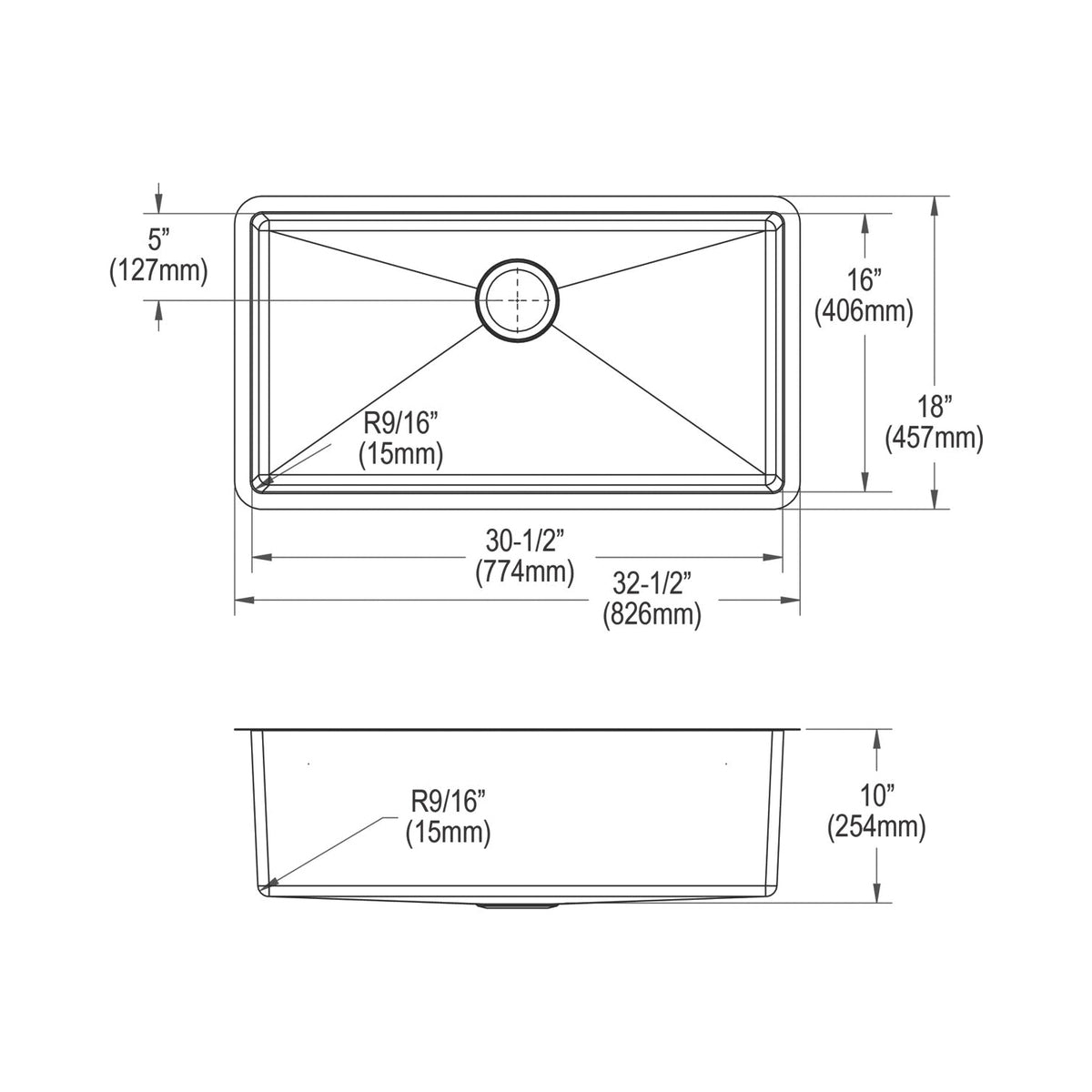 Crosstown - 32-1/2" Transitional Kitchen Sink Kit