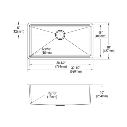 Crosstown - 32-1/2" Transitional Kitchen Sink Kit