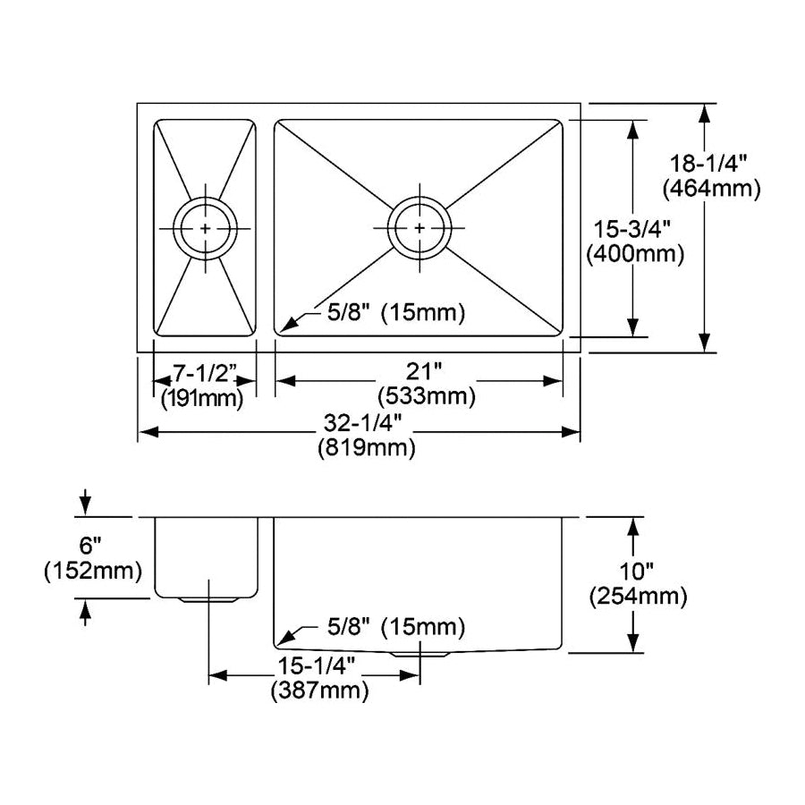 Avado - 32-1/4" Kitchen Sink - Undermount - Double Bowl