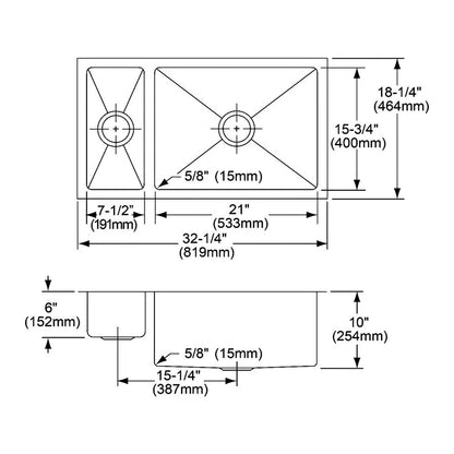 Avado - 32-1/4" Kitchen Sink - Undermount - Double Bowl