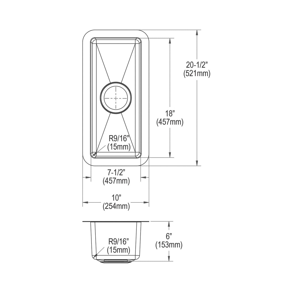 Crosstown - 10" Transitional Kitchen Sink - Undermount