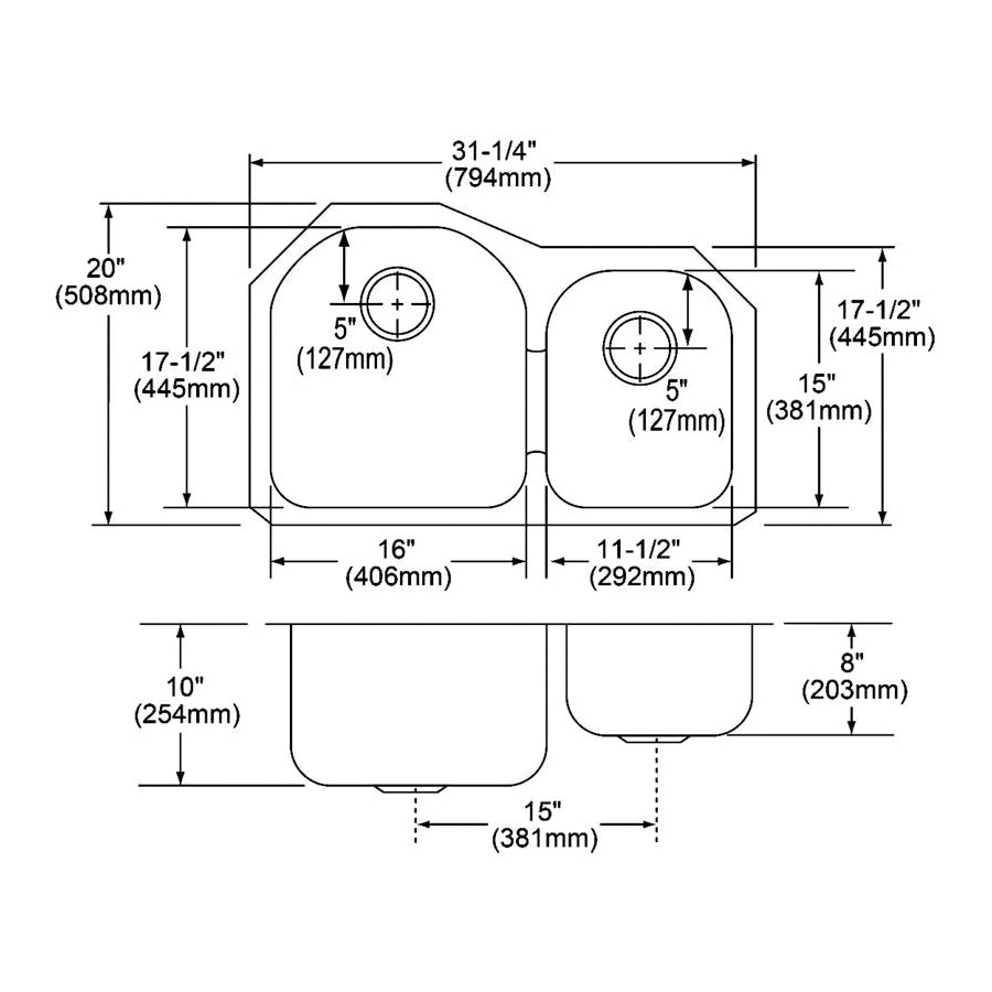 Harmony - 31-1/4" Offset Kitchen Sink - Undermount - Satin