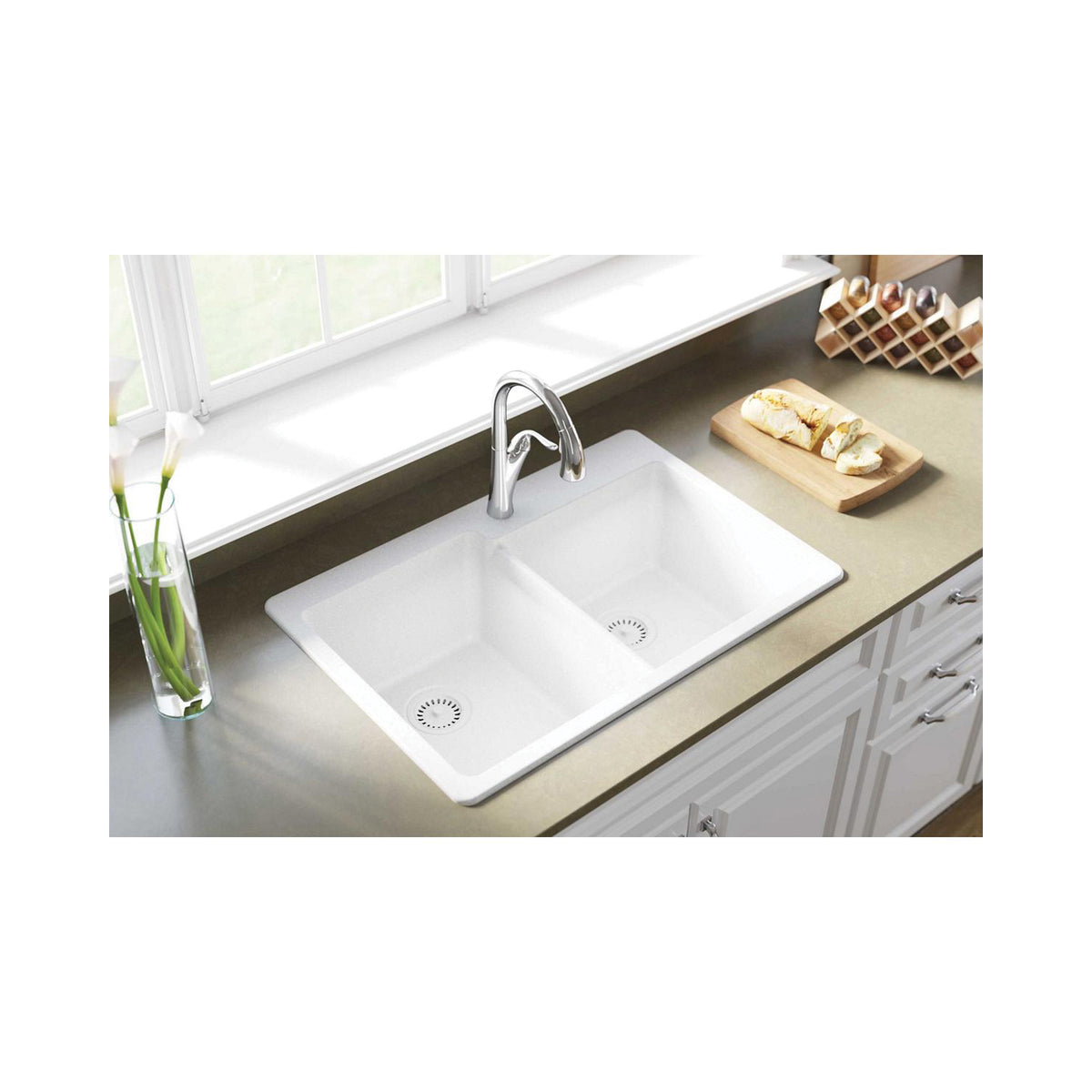 Quartz Classic - 33" Offset Kitchen Sink - White - Drop-in