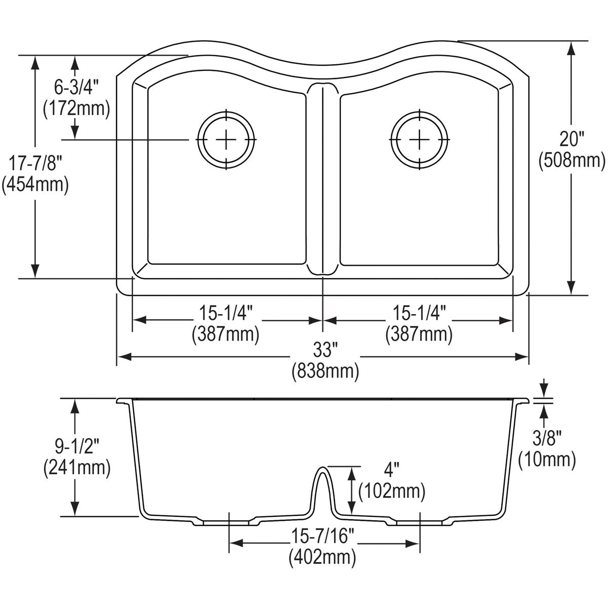 Classic - 33" Kitchen Sink with Aqua Divide - Undermount