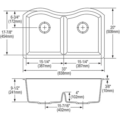 Classic - 33" Kitchen Sink with Aqua Divide - Undermount