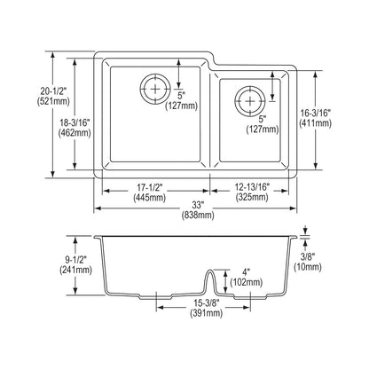 Quartz Classic - 33" Offset Kitchen Sink - Undermount