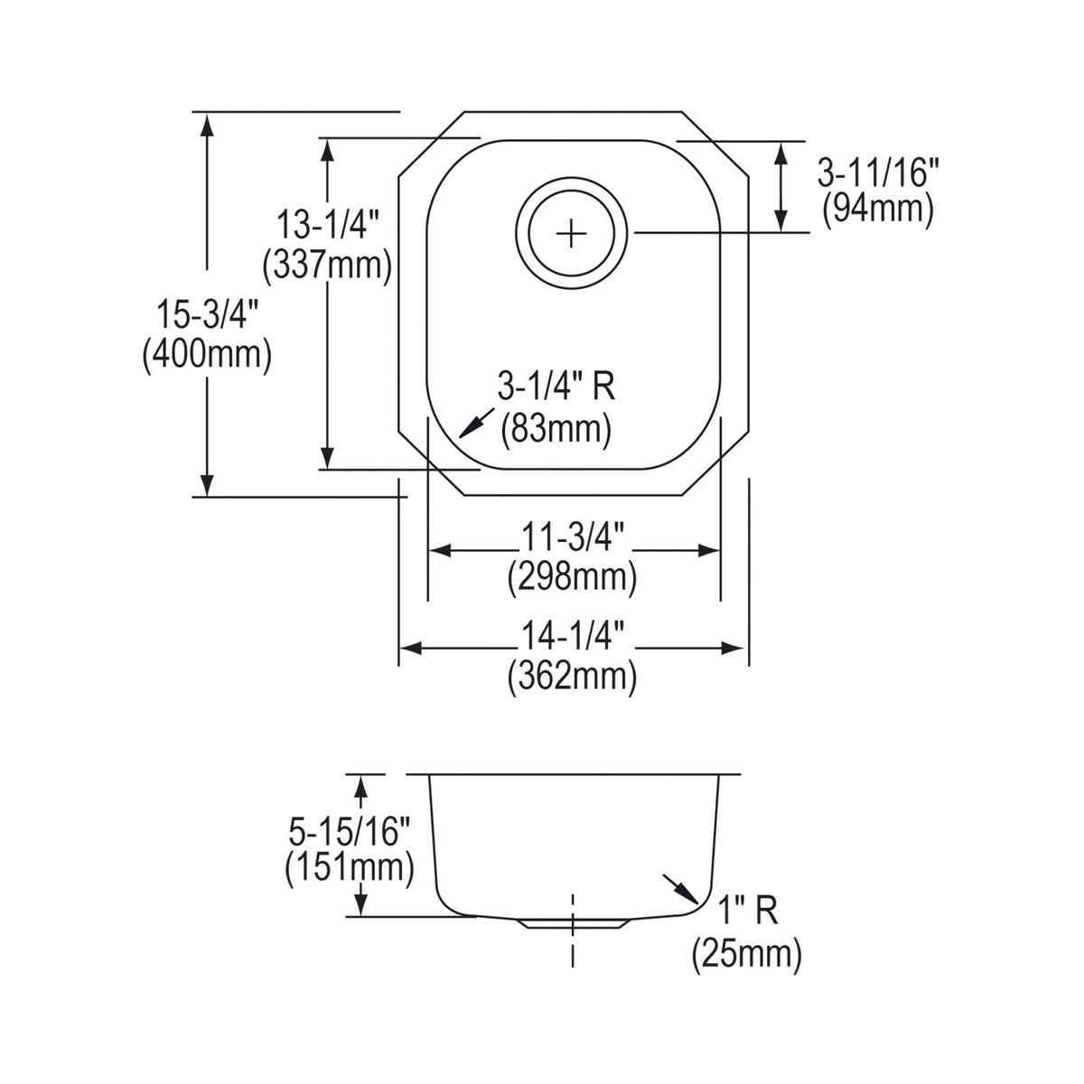 Lustertone Classic - 14-1/4" Kitchen Sink - Undermount