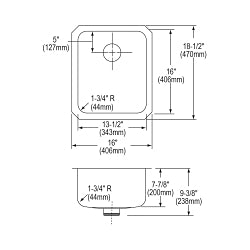 Lustertone Classic - 16" Kitchen Sink - Undermount