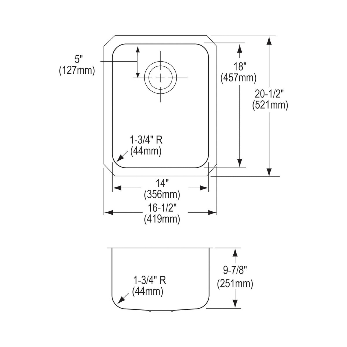 Lustertone Classic - 16-1/2" Kitchen Sink - Undermount