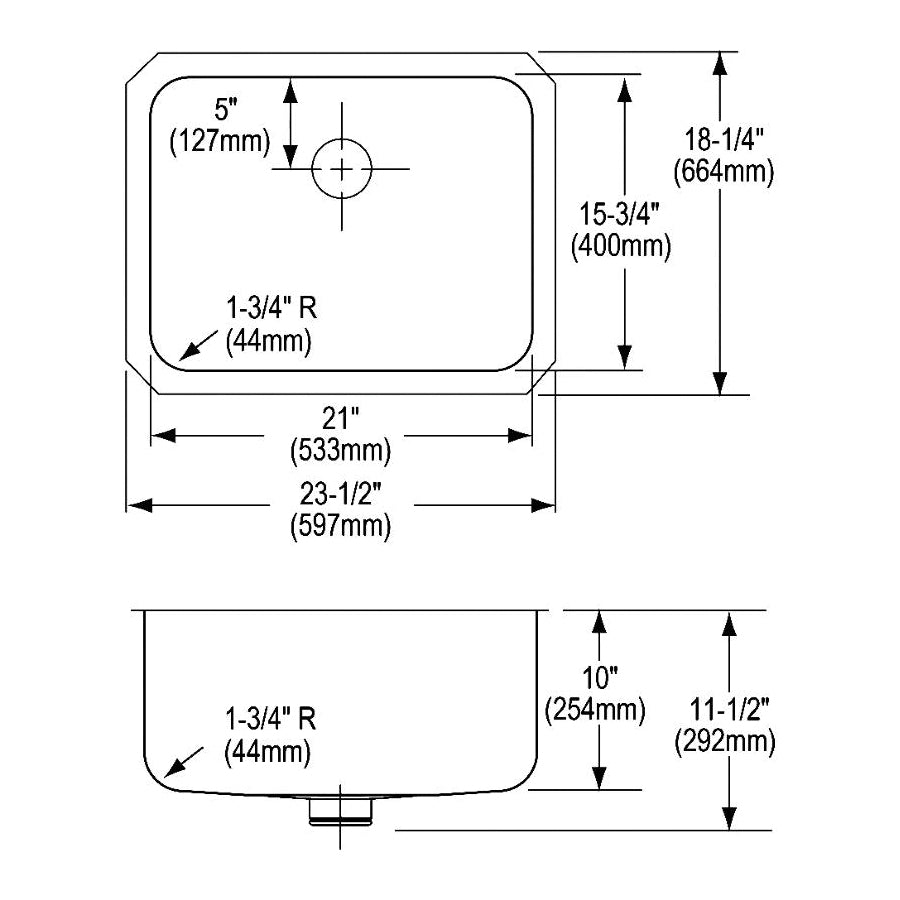 Elkay® ELUH211510PD Lustertone™ Classic Kitchen Sink, 21 in L x 15-3/4 in W Bowl x 10 in D Bowl, 23-1/2 in L x 18-1/4 in W x 10 in H, Undermount Mounting, 18 ga 304 Stainless Steel