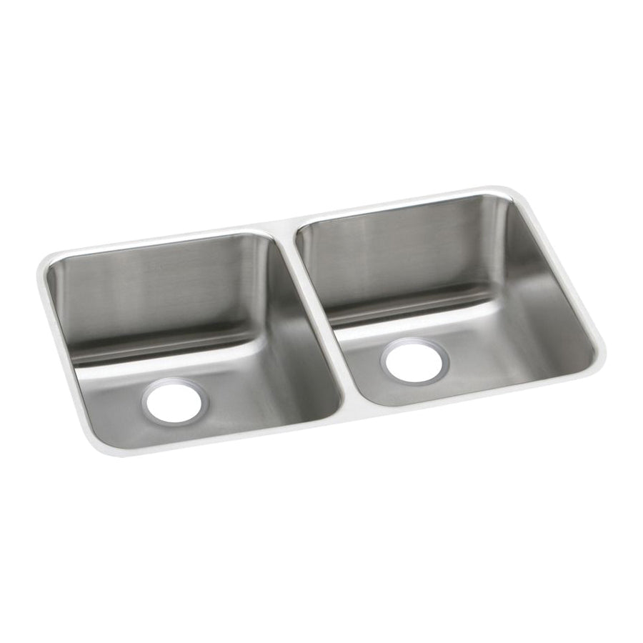 Elkay® ELUH311810 Lustertone™ Classic Kitchen Sink, Rectangle Shape, 13-1/2 in Left, 13-1/2 in Right L x 16 in Left, 16 in Right W Bowl x 10 in Left, 10 in Right D Bowl, 30-3/4 in L x 18-1/2 in W x 10 in H, Undermount Mounting, 18 ga 304 Stainless Steel