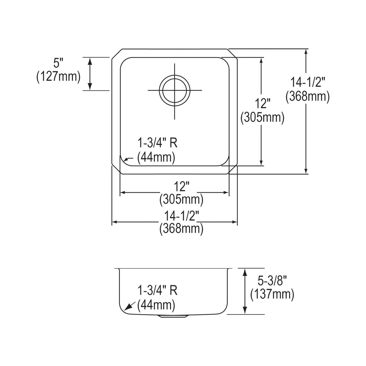 Lustertone Classic - 14-1/2" Kitchen Sink - Undermount