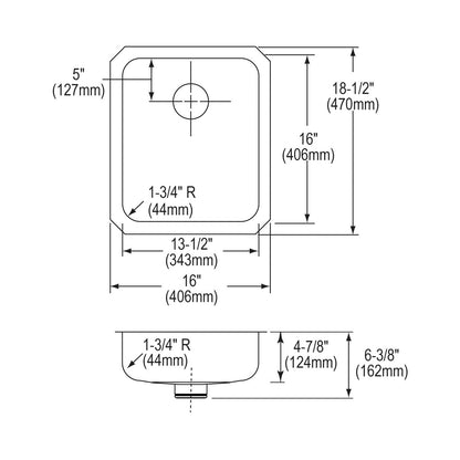 Lustertone Classic - 16" Kitchen Sink - Rectangle Shape