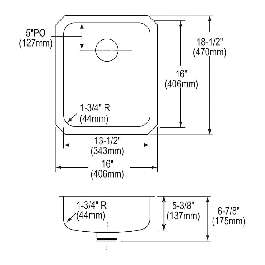 Lustertone Classic - 16" Kitchen Sink - Undermount Mounting