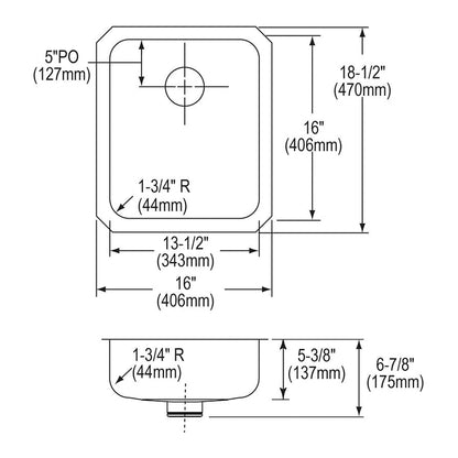 Lustertone Classic - 16" Kitchen Sink - Undermount Mounting