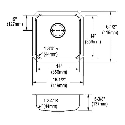 Lustertone Classic - 16-1/2" Kitchen Sink - Rectangle Shape