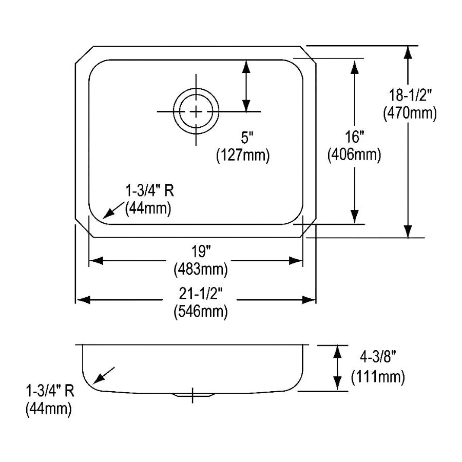 Lustertone - 21-1/2" Kitchen Sink - Undermount - Single Bowl