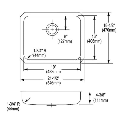Lustertone - 21-1/2" Kitchen Sink - Undermount - Single Bowl