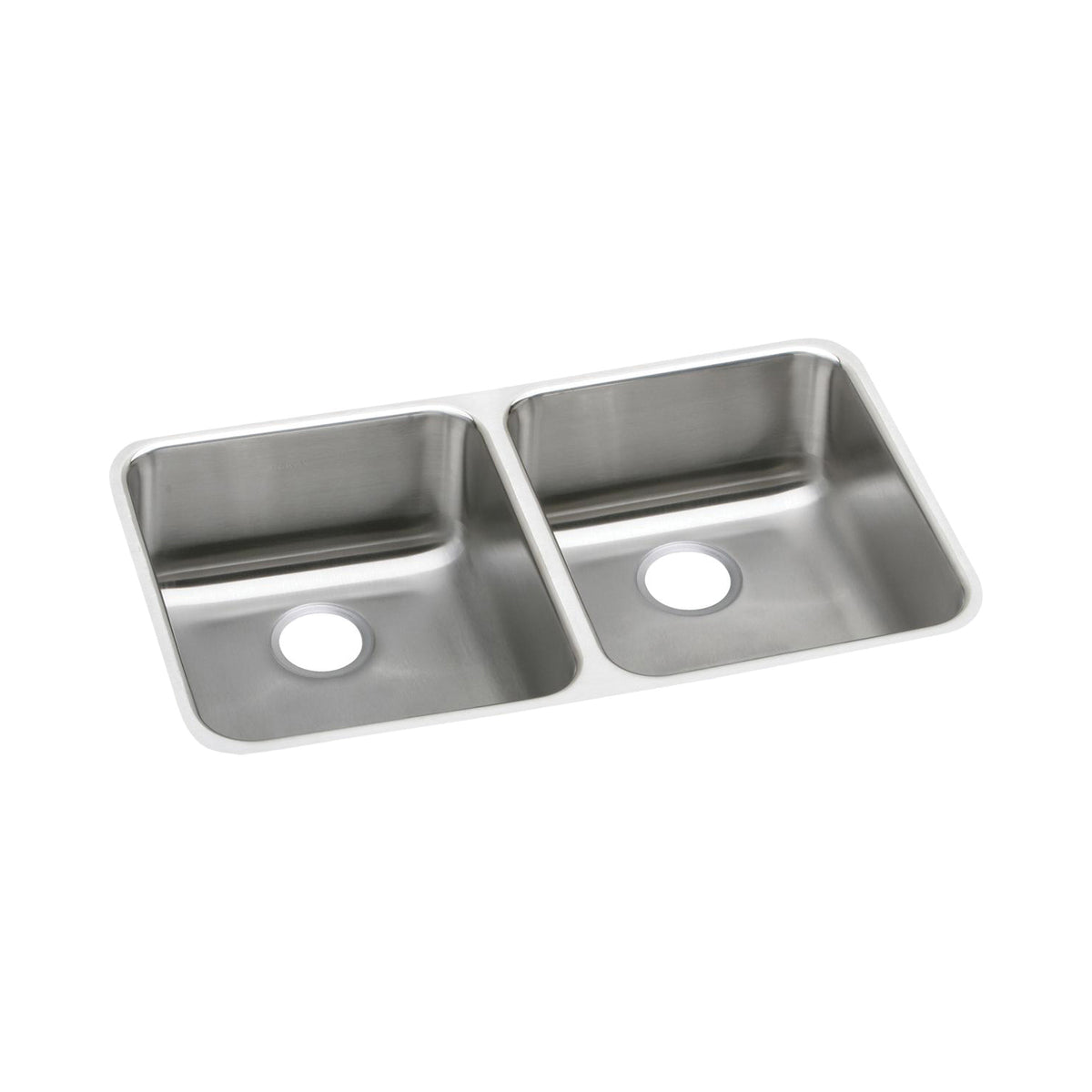Elkay® ELUHAD311855 Lustertone™ Classic Kitchen Sink, Rectangle Shape, 13-1/2 in Left, 13-1/2 in Right L x 16 in Left, 16 in Right W Bowl x 5-3/8 in Left, 5-3/8 in Right D Bowl, 30-3/4 in L x 18-1/2 in W x 5-3/8 in H, Undermount Mounting