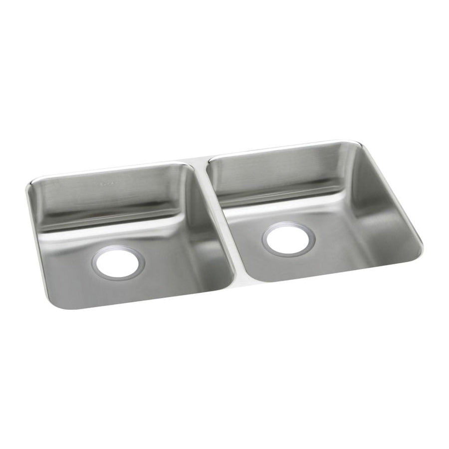 Elkay® ELUHAD361845 Lustertone™ Classic Kitchen Sink, Rectangle Shape, 16 in Left, 16 in Right L x 16 in Left, 16 in Right W Bowl x 4-3/8 in Left, 4-3/8 in Right D Bowl, 35-3/4 in L x 18-1/2 in W x 4-3/8 in H, Undermount Mounting