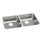 Elkay® ELUHAD361845 Lustertone™ Classic Kitchen Sink, Rectangle Shape, 16 in Left, 16 in Right L x 16 in Left, 16 in Right W Bowl x 4-3/8 in Left, 4-3/8 in Right D Bowl, 35-3/4 in L x 18-1/2 in W x 4-3/8 in H, Undermount Mounting