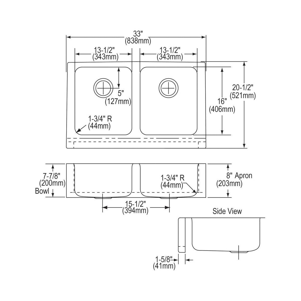 Lustertone Classic - 33" Kitchen Sink - Undermount