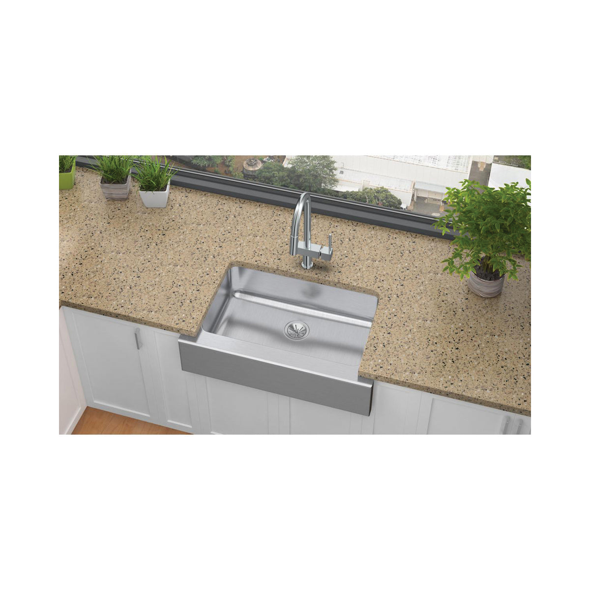 Lustertone - 33" Apron-Front Kitchen Sink - Single Bowl