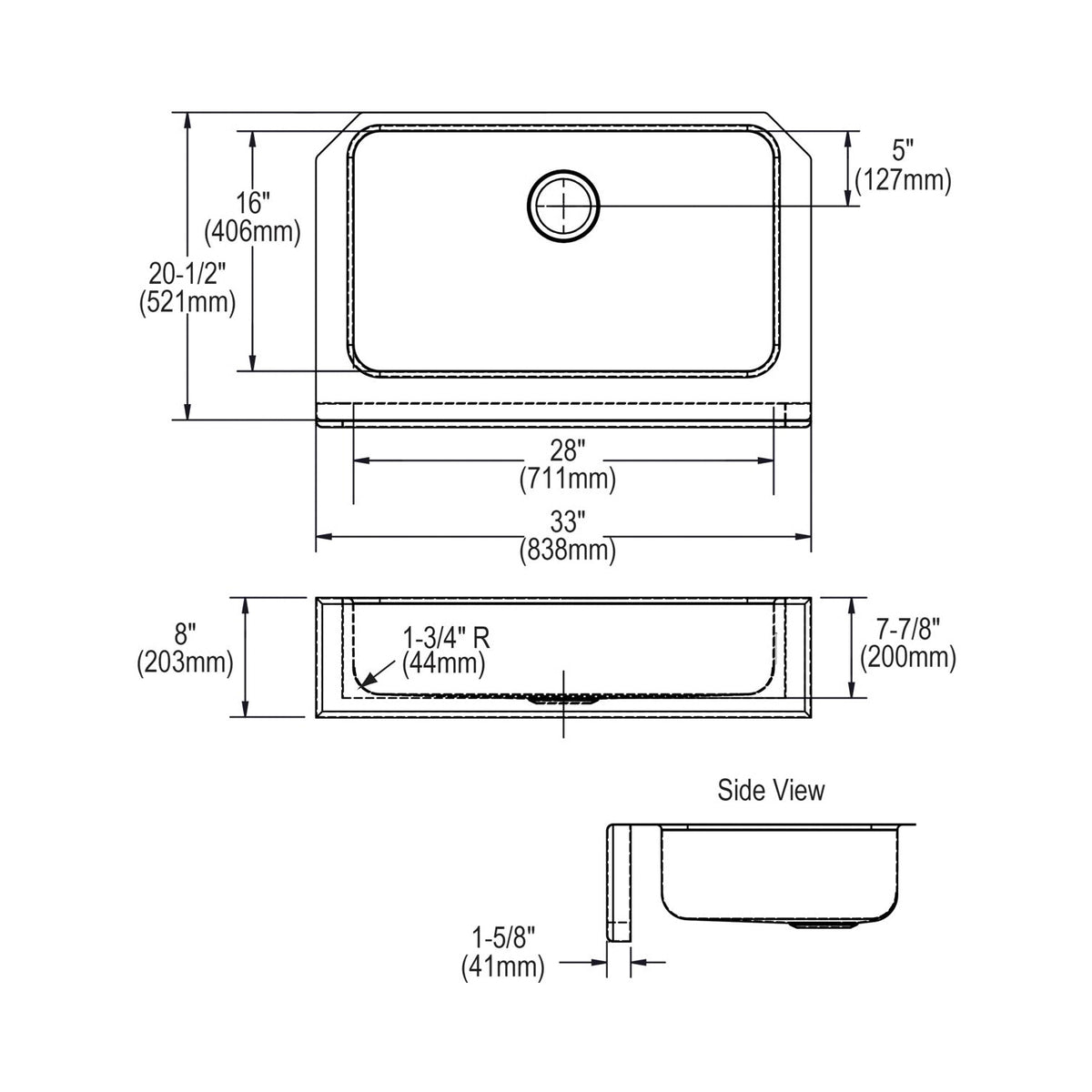 Lustertone - 33" Apron-Front Kitchen Sink - Single Bowl