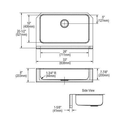 Lustertone - 33" Apron-Front Kitchen Sink - Single Bowl