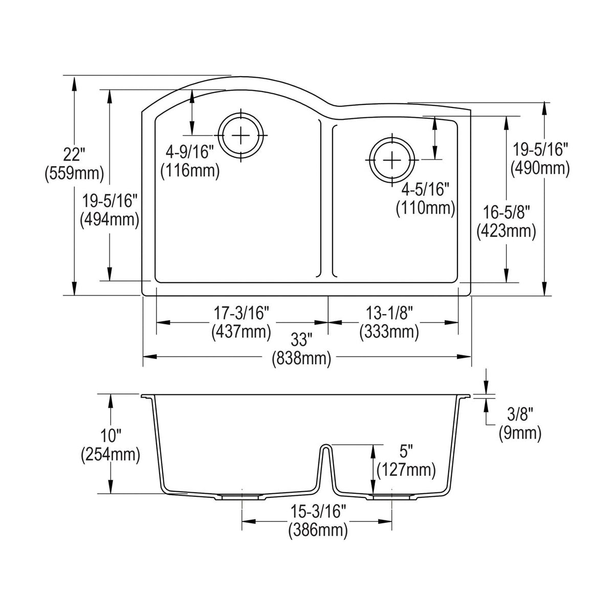 Quartz Luxe - 33" Transitional Kitchen Sink - Undermount