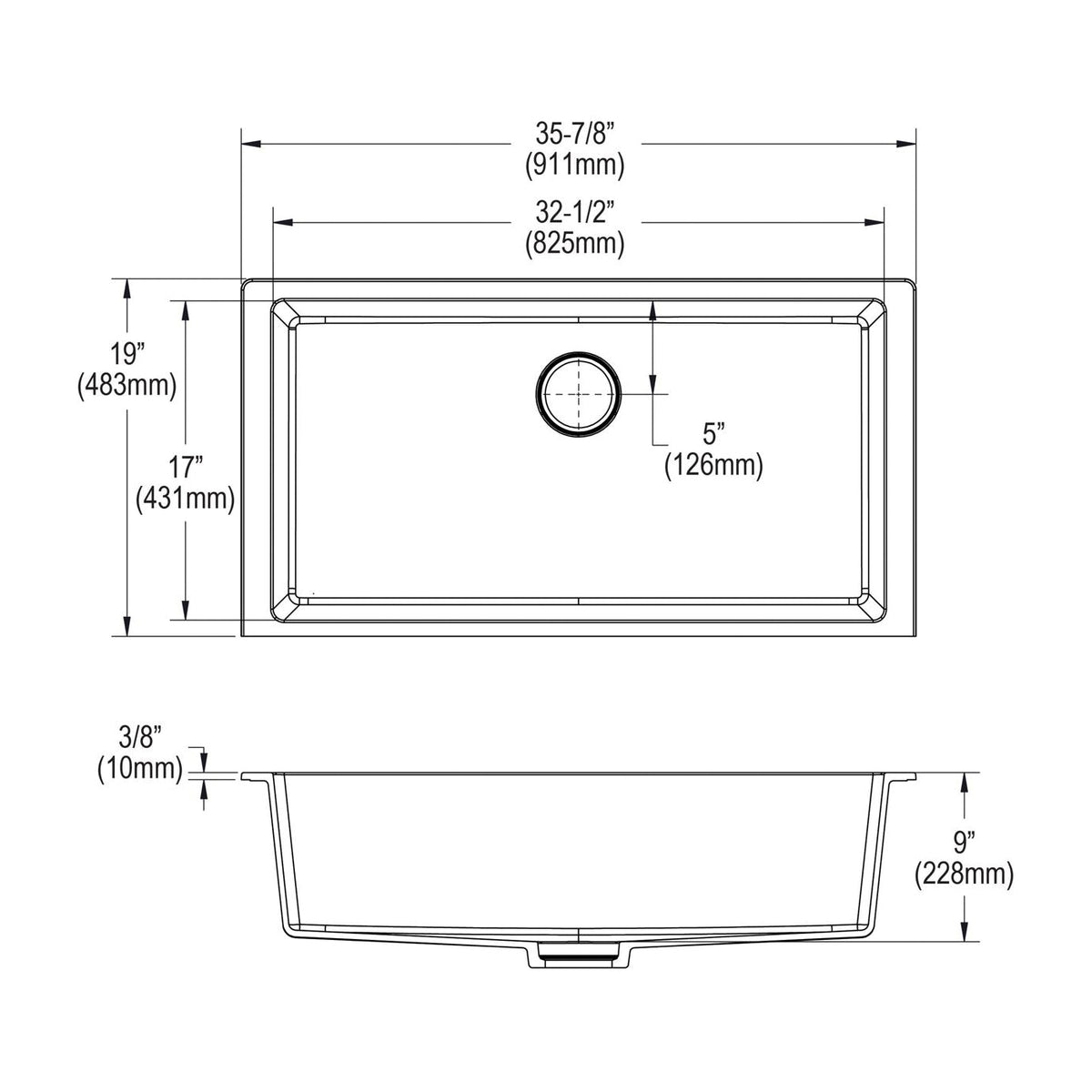 Quartz Luxe - 35-7/8" Transitional Kitchen Sink - Undermount