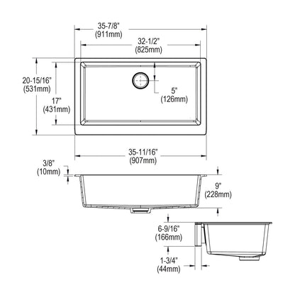 Quartz Luxe - 35-7/8" Transitional Farmhouse Kitchen Sink