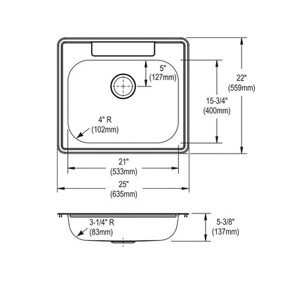 Dayton - 25" Kitchen Sink - Satin