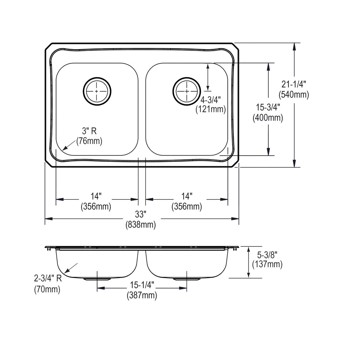 Celebrity - 33" Traditional Kitchen Sink - Drop-in