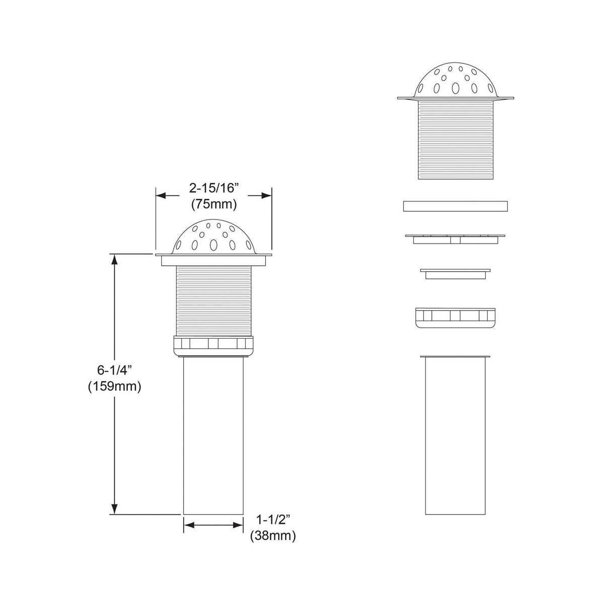 2" Drain Fitting - Polished Chrome