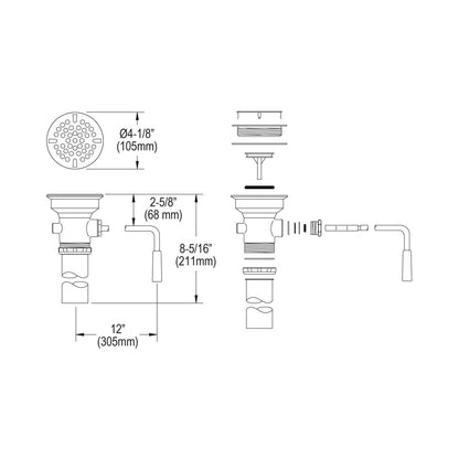 3-1/2" Lever Activated Grid Drain Fitting - Brass Drain
