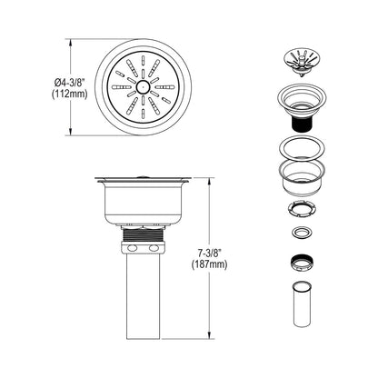 3-1/2" Drain Fitting - 316 Stainless Steel Drain