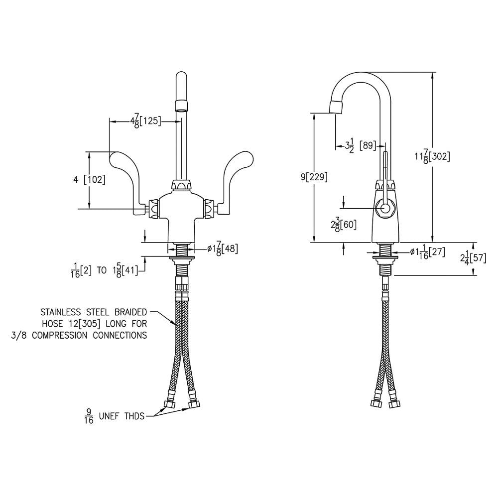 Concealed Deck Bathroom Faucet - 8-7/8" - Deck Mount