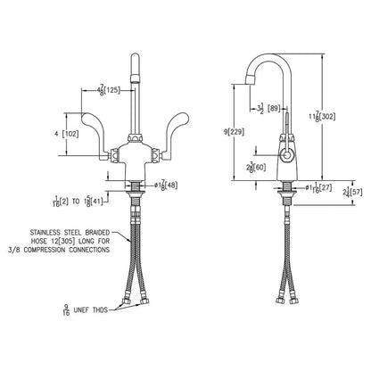 Concealed Deck Bathroom Faucet - 8-7/8" - Deck Mount