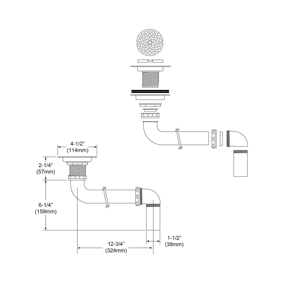 3-1/2" Drain Fitting - Polished Chrome