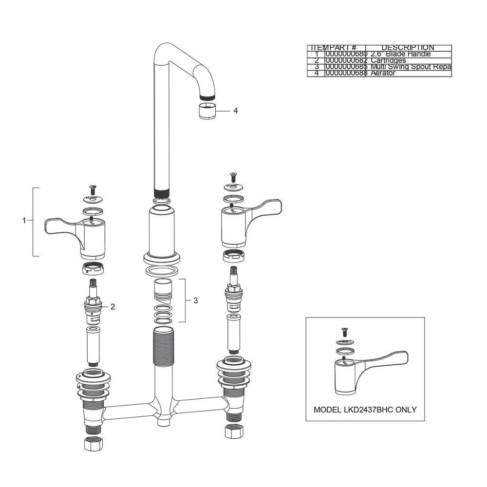 Elkay® LKDA2437C Food Service Kitchen Faucet, 1.5 gpm Flow Rate, 4 in Center, Arc Tube Spout, Polished Chrome, 2 Handles, Import