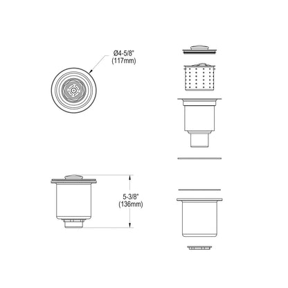 Deep Strainer Basket and Brass Tailpiece - Stainless Steel