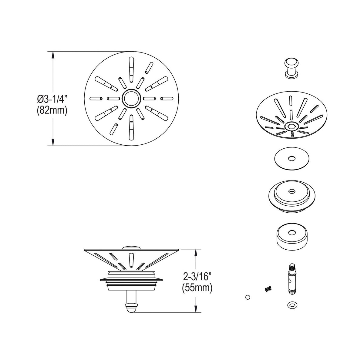 Disposal Stopper/Strainer - 304 Stainless Steel