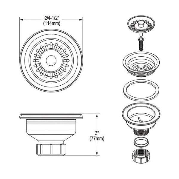 3-1/2" Drain Fitting - Polymer - Silver