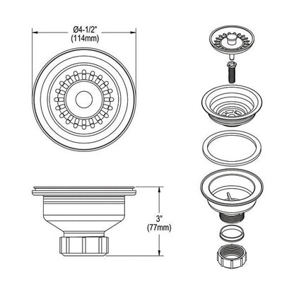 3-1/2" Drain Fitting - Polymer - Silver