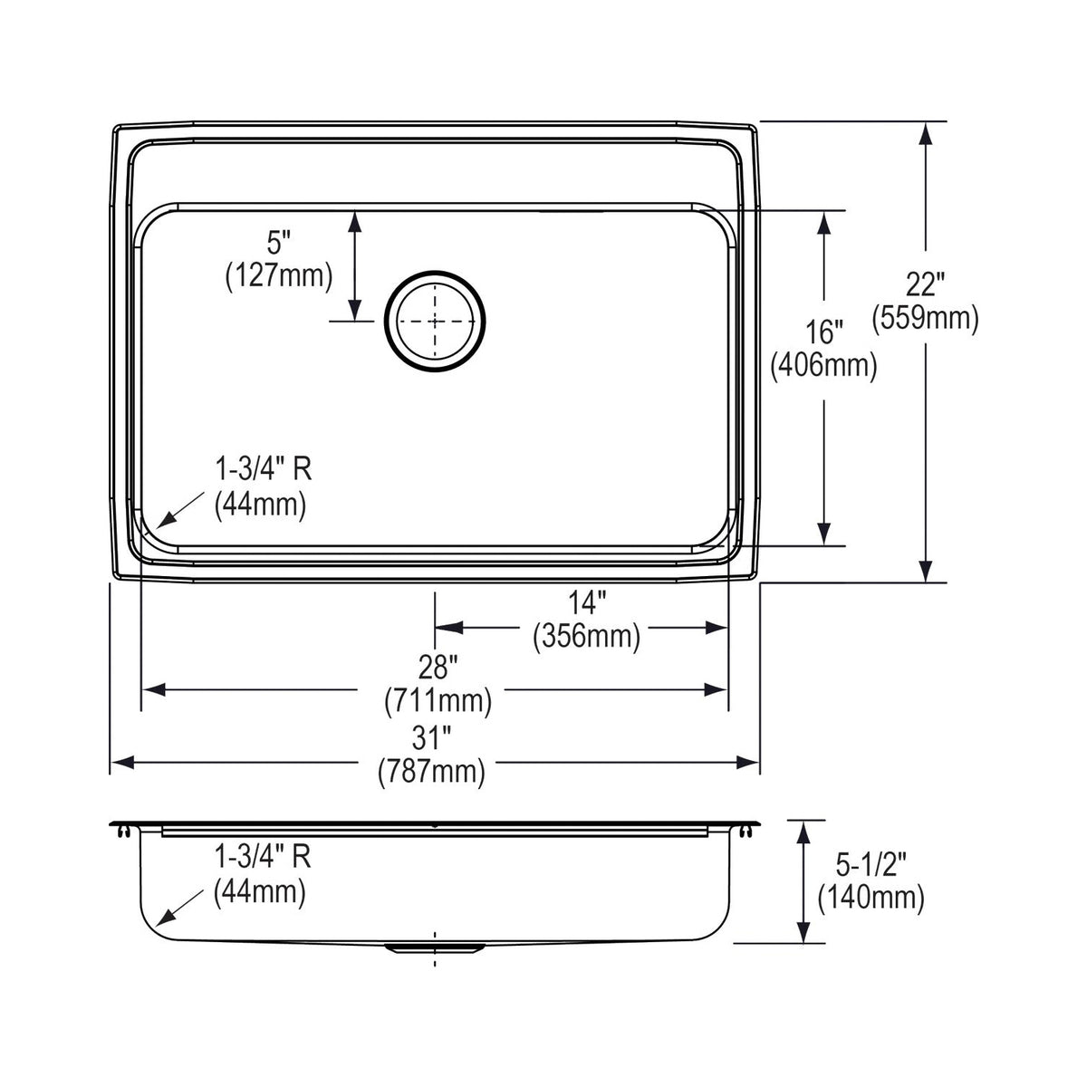 Lustertone Classic - 31" Kitchen Sink - LRAD3122553