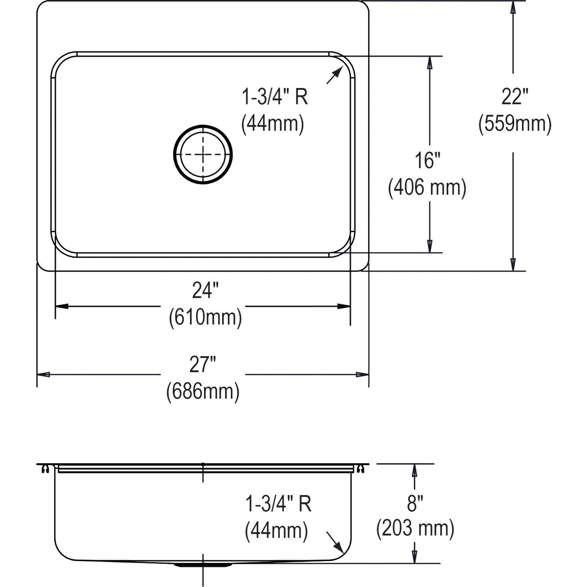 Lustertone Classic - 22" Traditional Kitchen Sink - Dual