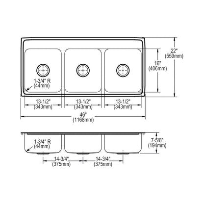 Lustertone Classic - 46" Kitchen Sink - Drop-in